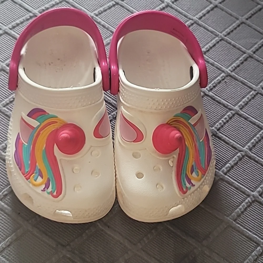 Crocs Kids Unicorn Clogs Sandals - Pink & White Size 7c Firm